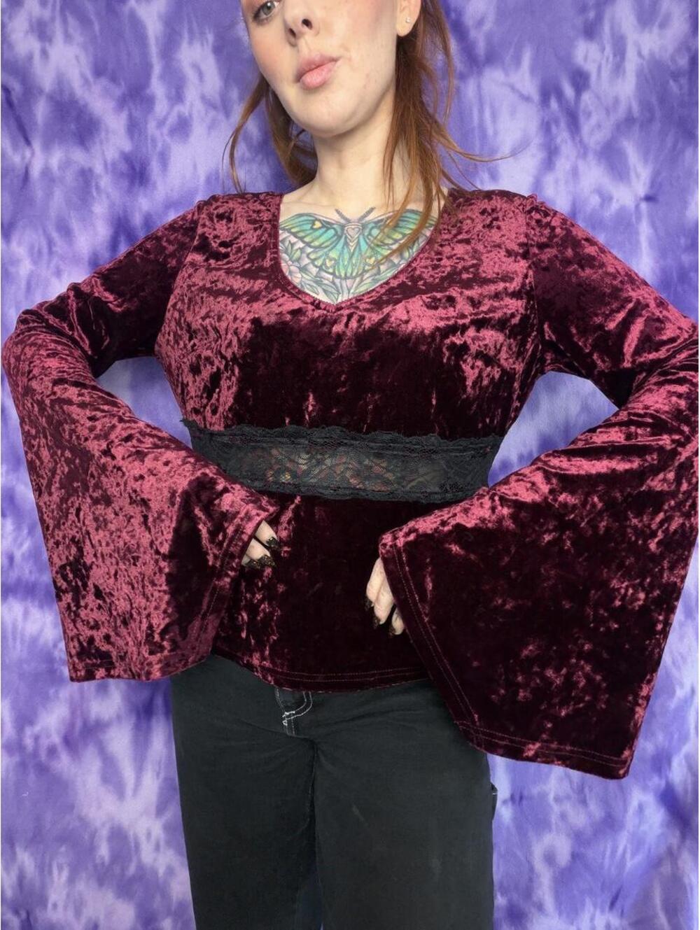 Killstar dark red velvet bell sleeve witchy goth top
